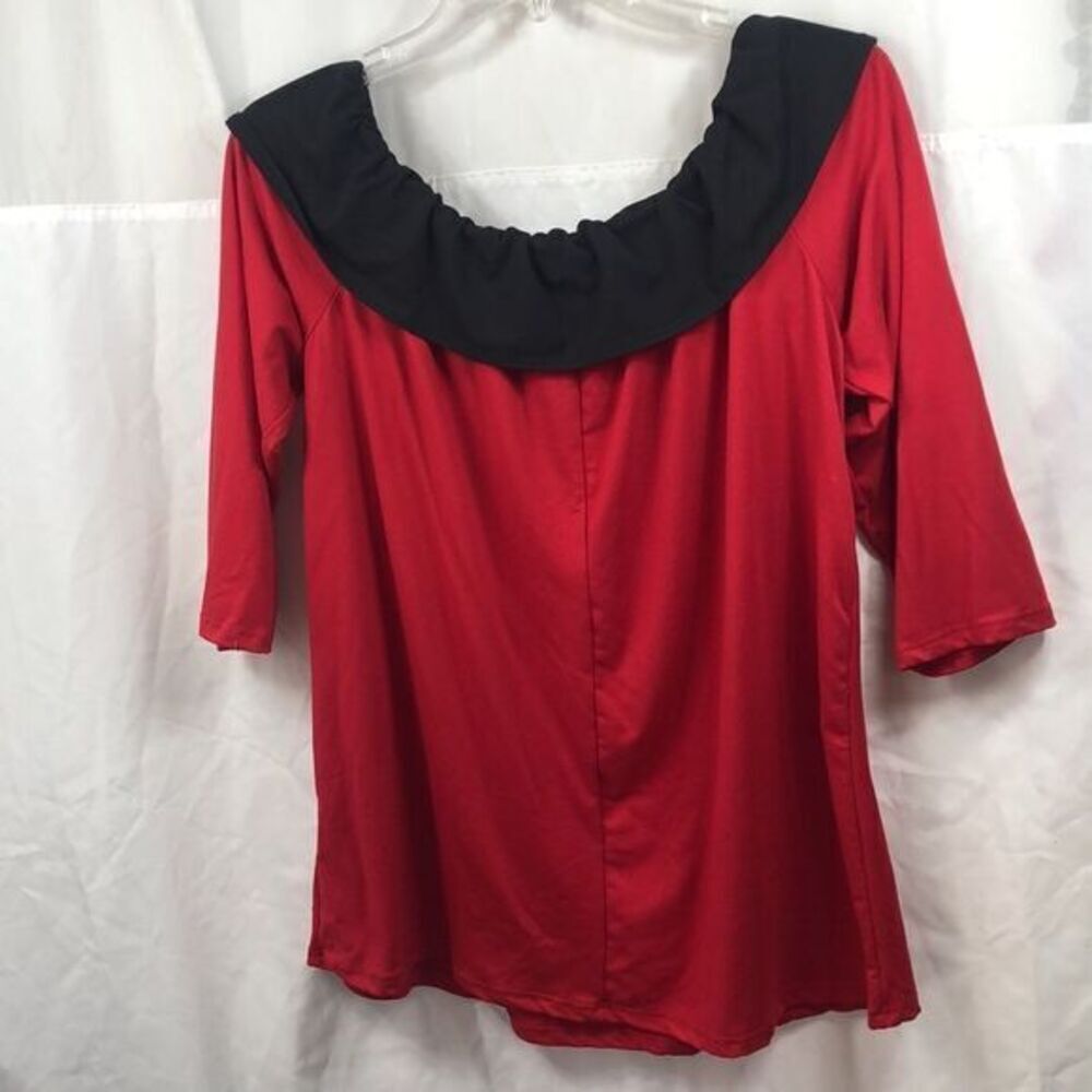 Vintage women Top fashion of NY Red and black blouse size 2X - Picture 7 of 12